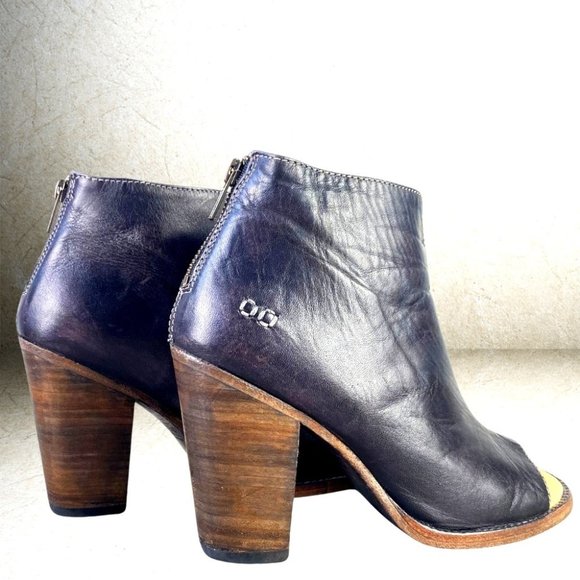 Bed Stu Shoes - Bed Stu Onset Peep Toe Leather Womens Ankle Booties Bench Made 8 Black Driftwood